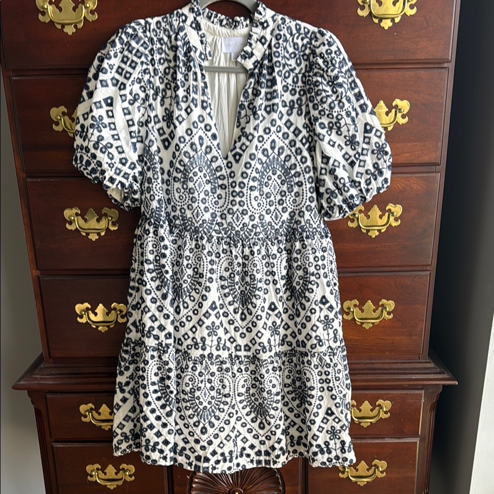 Navy and White Patterned Dress